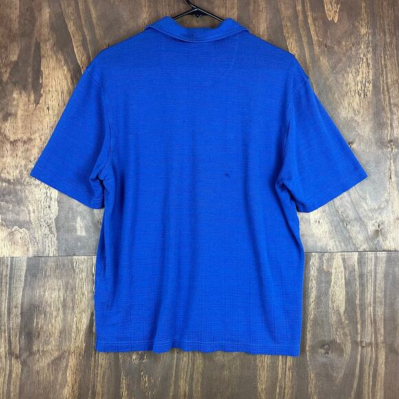 Jhane Barnes Mens Shirt Blue Polo Silk & Spandex Short Sleeve Square Pattern M - Picture 11 of 14